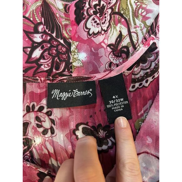Maggie Barnes 4X Sheer Floral Ruffle Tunic Top Pleated Womens Artsy Boho Flowy - Picture 5 of 8